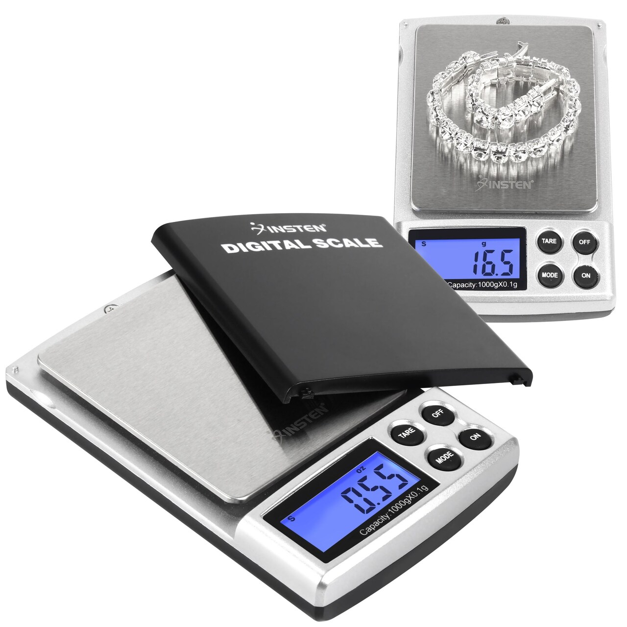 Insten Digital Pocket Scale 1000g / 0.1g Portable Mini Scale for Jewelry Food Cooking Baking Mail Stainless Steel Salver & 5 unit selection: g oz ozt dwt ct Food Scales in grams and ounces